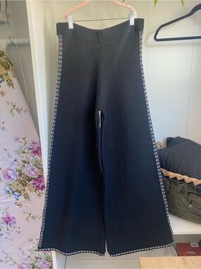 Zara Black Thick Knit Flare Cotton Pants